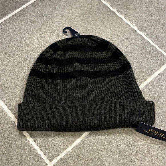Polo Ralph Lauren Wool Cashmere blend winter beanie hat new olive